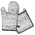 thumbnail image 1 of Multicolor Triangular Geometric Boho Pattern Kitchen Oven Mitt and Pot Holder Sets 2 Pcs for Baking, Cooking and Grilling, Heat Resistant Up To 392 °F, 1 of 7