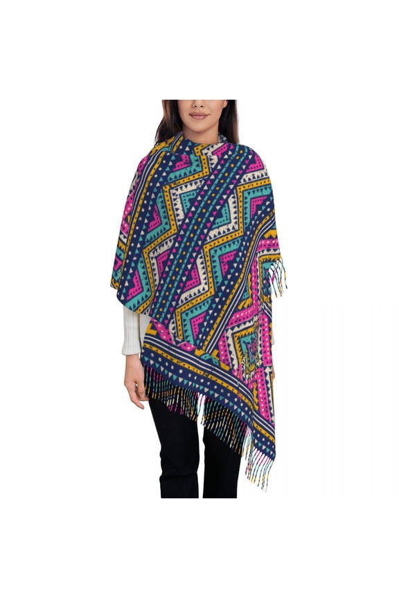 Multicolor Tribal Seamless Pattern Aztec Fancy Abstract Women's Tassel Shawl Scarf Fashion Scarf