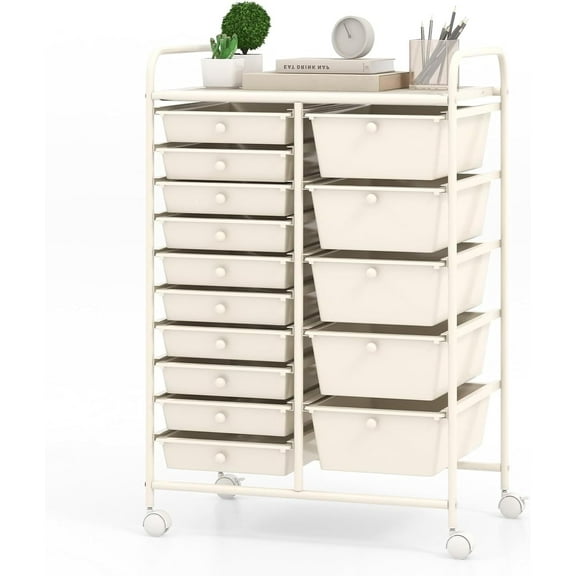 Multicolor Trolley with 15 Drawers and 15 Tiers - Adjustable File & Debris Organizer Cart with 2 Lockable Wheels for Office, School, Home