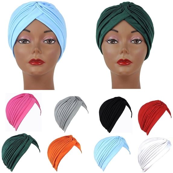 Multicolor Turban Pre-Tied Twisted Hat polyester Knot Chemo Cap for Cancer Pleated Headwear Beanie Twisted Head Wrap Hair Loss Hat One Size