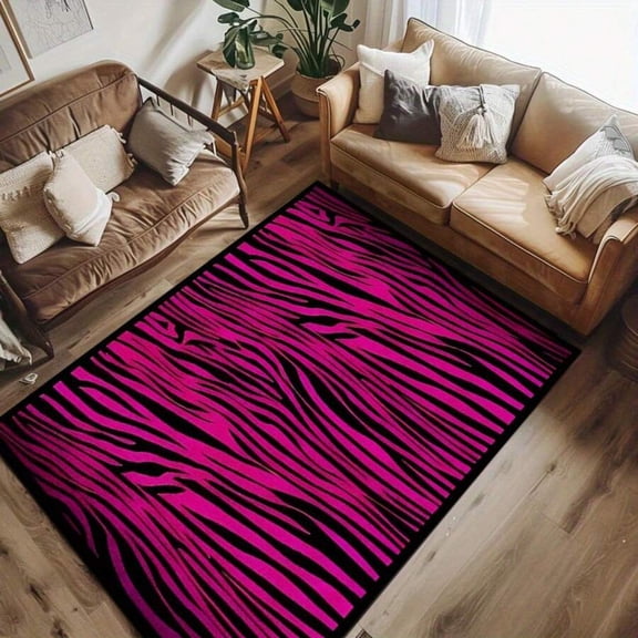 Multicolor Velvet Zebra Print Area Rug, Machine Washable, Non-Slip, Thick & Ultra-Soft For Living Room Bedroom Entryway