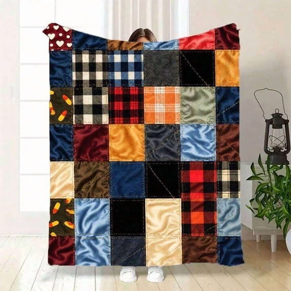 Multicolor Vibrant Patchwork Quilt - Colorful Mixed Pattern Square