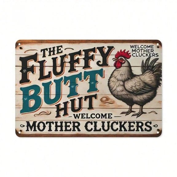 Multicolor Vintage Fluffy Butt Hut Metal Tin Sign - Rustic Farmhouse Wall Decor, Waterproof, Pre-Drilled Holes
