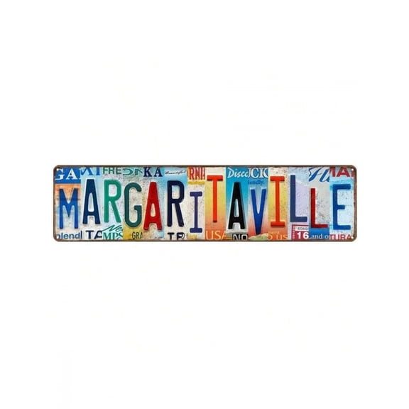 Multicolor Vintage Metal Tin Sign - Retro Aluminum Wall Art, 16x4 Inch, Tropical Decor With Margaritaville Text