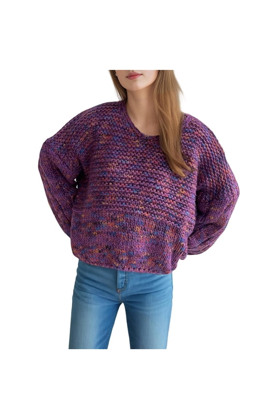 Multicolor Vintage Patchwork Thick Sweater Tops Oversized Casual Knit M