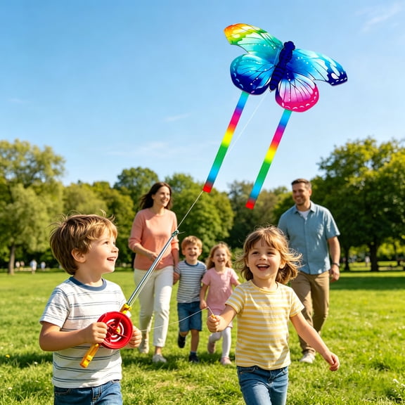Multicolor Vivid Animal Shaped Handheld Pole Kite with String Spool, Easy Fly Dynamic Butterfly Eagle Parrot Kite for Beach Park Backyard Outdoor Casual Adult Entertainment