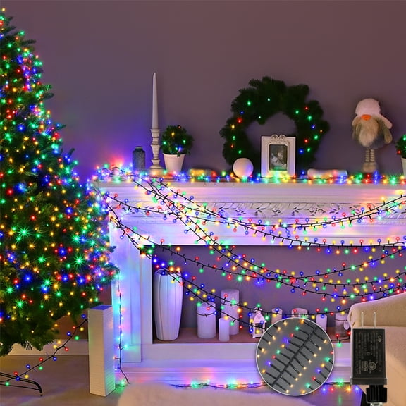 Multicolor and Warm White Christmas Mini LightsOutdoor Cluster Light750 LED Firecrackers String, 10 Modes Timer Remote Waterproof Plug in Twinkle Fairy for Tree Garland Window Party