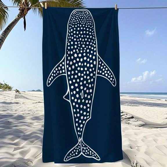 Multicolor Whale Shark Pattern Beach Towel – Navy Blue & White, Quick-Dry Polyester, Lightweight & Portable