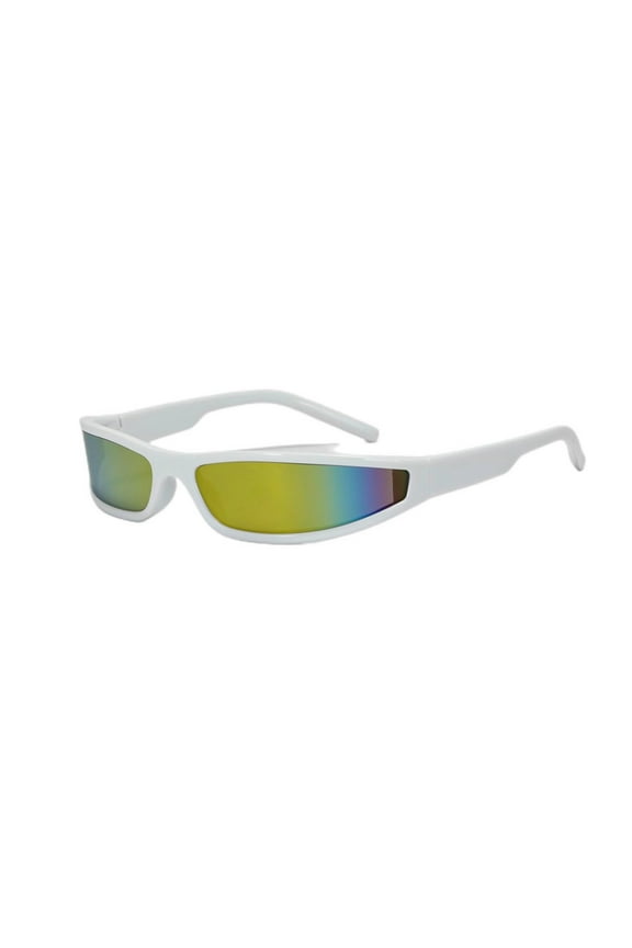 Multicolor White Futuristic Designer Oval Trendy Rainbow Round Wrap Around Glasses Retro Swift Sport Driving Narrow Lens Women Men Sunglasses Comfort Plastic Frame Shades