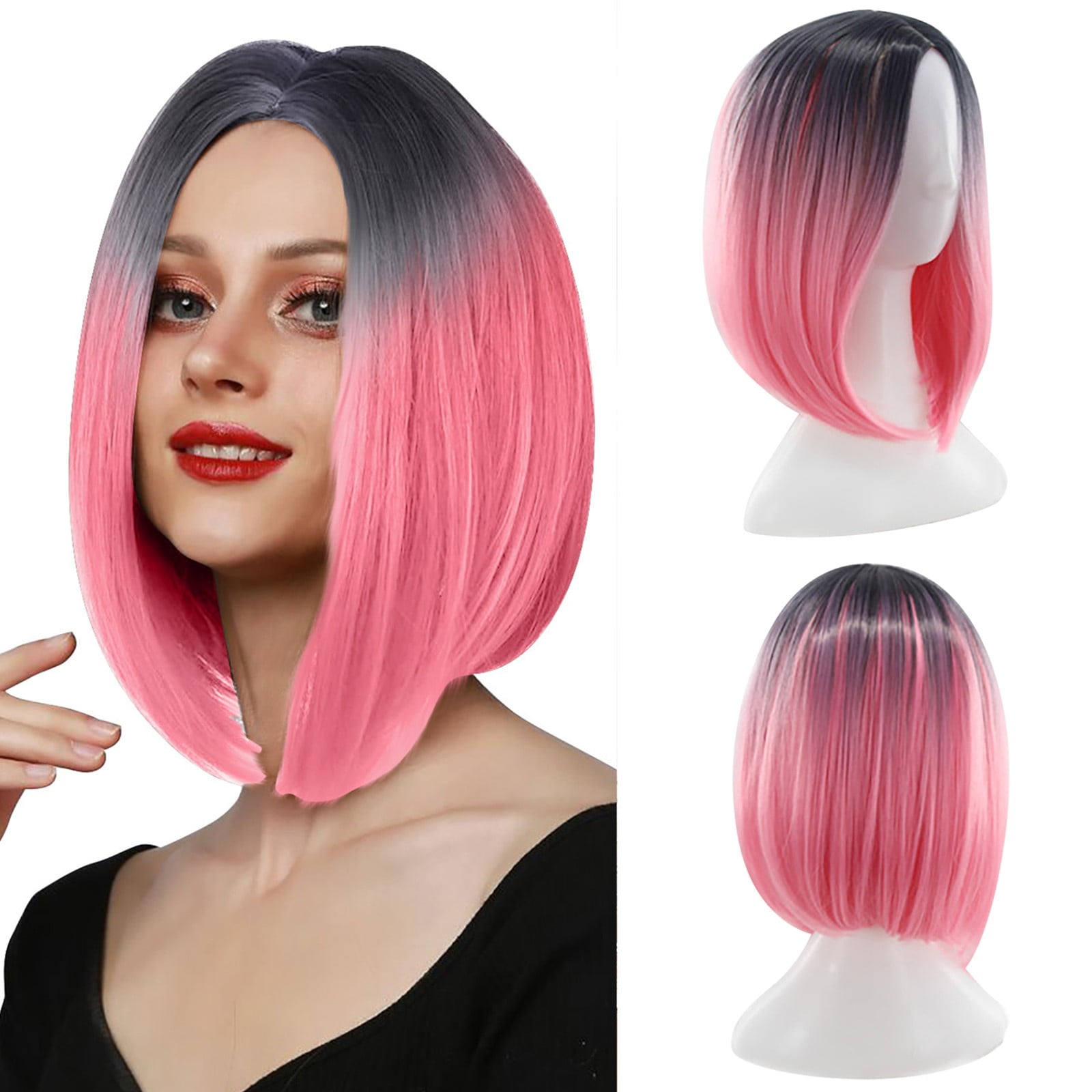 Multicolor Wigs for Women Hair Wigs Party Wig Gradient Short Straight Hair Highlight Female Wig Wig Realistic Straight with Flat Bangs Synthetic Colorful Daily Party Wig Natural Wigs Human Hair Walmar...