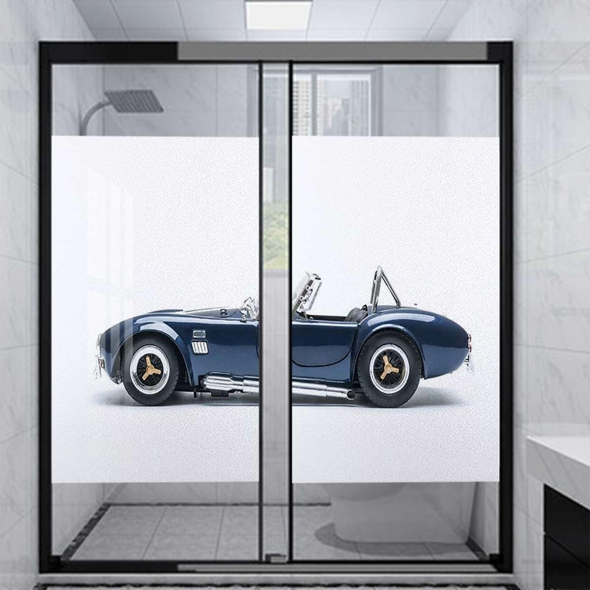 Multicolor Window Privacy Film Stained Glass Film Sun UV Blocking Privacy Decals Home Decorative Vinyl Stickers Opaque Frosted Decal Racing Car with Special Effect Turbo Motion31.5Wx55.1L-inch x2 Pcs