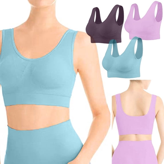 Multicolor Wireless Bras for Women 3-Pack Seamless Sports Bra Wirefree Yoga Bra with Removable Pads for Women
