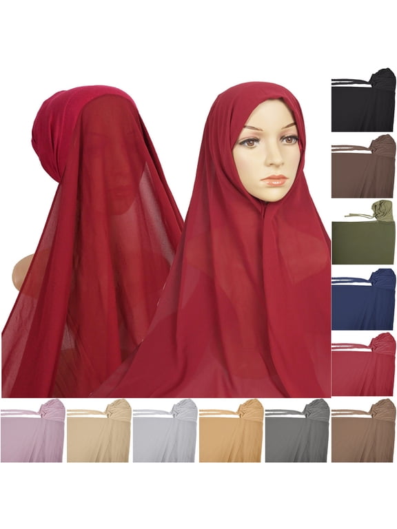 Multicolor Women Hijab Undercap Chiffon Lightweight Muslim Hijabs Long Shawl Islamic Scarves Turkey Silk Headscarf for Womens One Size