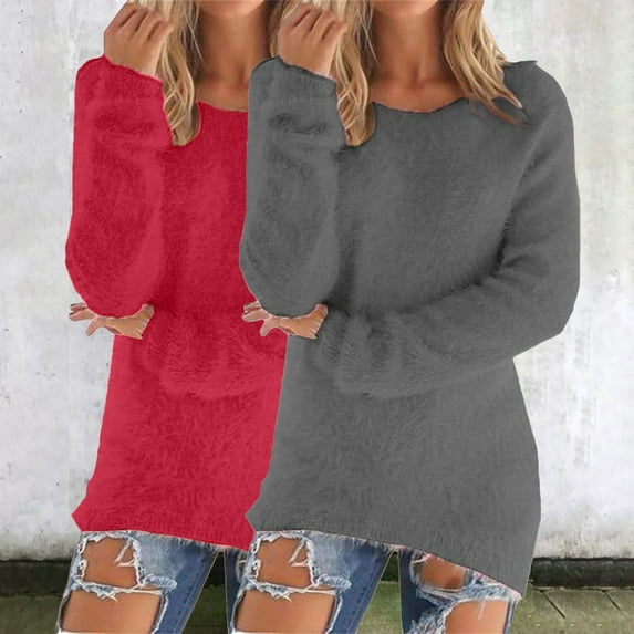 Multicolor Womens Fall Tops Women's Fashionable Long Sleeve Pullovers Loose Fuzzy Jumper Sweater Sweaters for Women