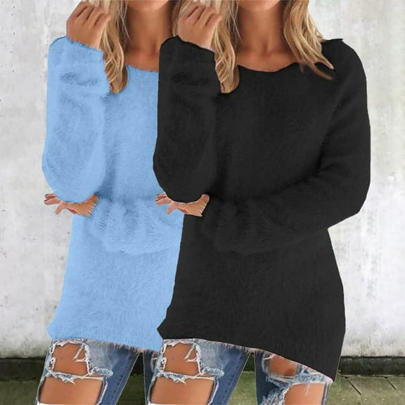 Multicolor Womens Fall Tops Women's Fashionable Long Sleeve Pullovers Loose Fuzzy Jumper Sweater Sweaters for Women