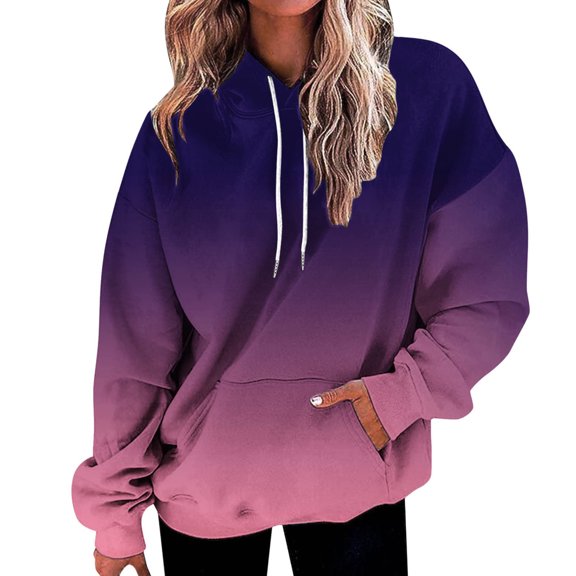 Multicolor Womens Fall Tops Womens Plus Size Hooded Sweatshirt Long Sleeve Sweatshirt Loose Sweatshirt with Pockets Sweaters for Women