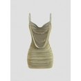 thumbnail image 1 of Multicolor Womens Sage Green Backless Ruched Bodycon Mini Dress With Ornamental Chain Plunging Neckline Spaghetti Strap, 1 of 7