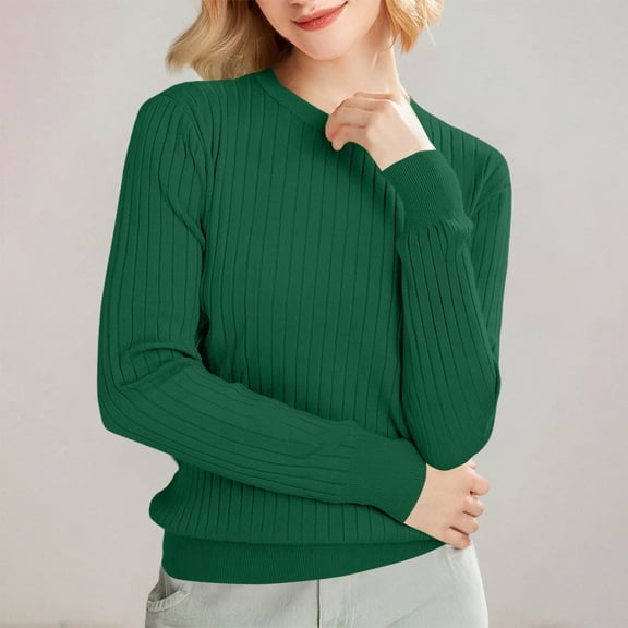 Multicolor Womens Sweatshirt Women'S Autumn and Winter Round Neck Stripe Bottoming Shirt Fashion Versatile Sweater Solid Soft Sweater Fall Clothes for Women