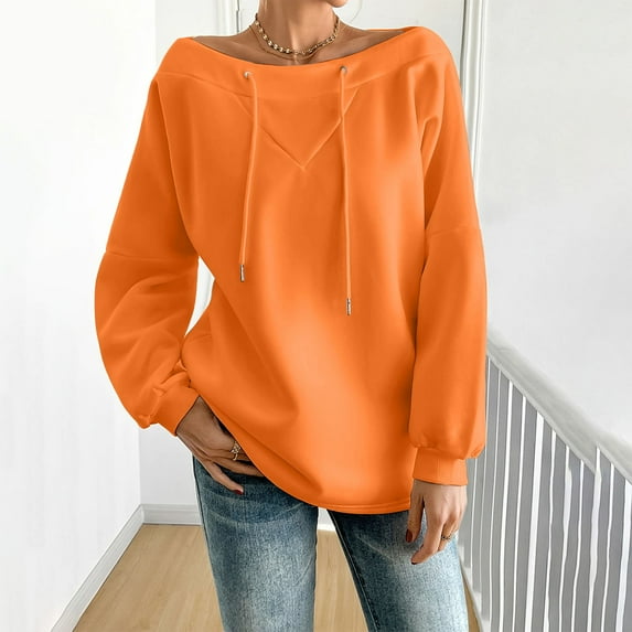 Multicolor Womens Sweatshirt Womens Casual Off The Shoulder Sweatshirts Oversized Long Sleeve Boat Neck Sweatshirts Fall Clothes for Women