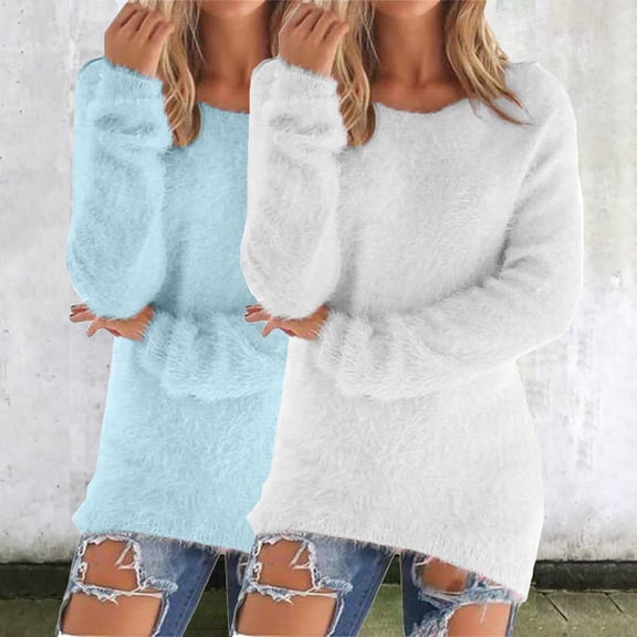 Multicolor Womens Tops Women's Fashionable Long Sleeve Pullovers Loose Fuzzy Jumper Sweater Fall Outfits for Women 2025