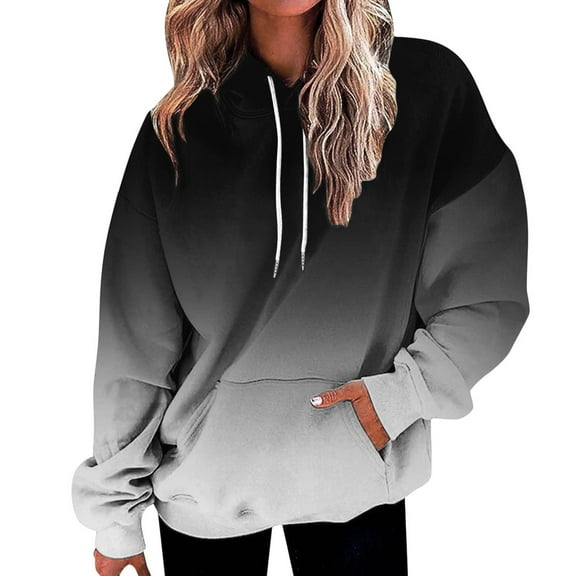 Multicolor Womens Tops Womens Plus Size Hooded Sweatshirt Long Sleeve Sweatshirt Loose Sweatshirt with Pockets Fall Outfits for Women 2025