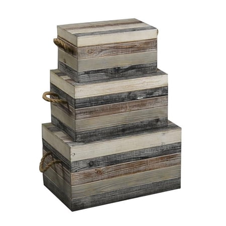 Multicolor Wood Trunk with Rope Handle - Set of 3