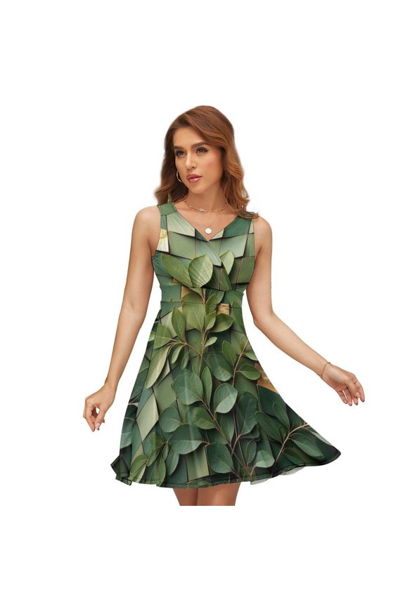 Multicolor Wood Wall Art Sundress Sleeveless Dress Summer Women Clothes Dress for Women Dresses