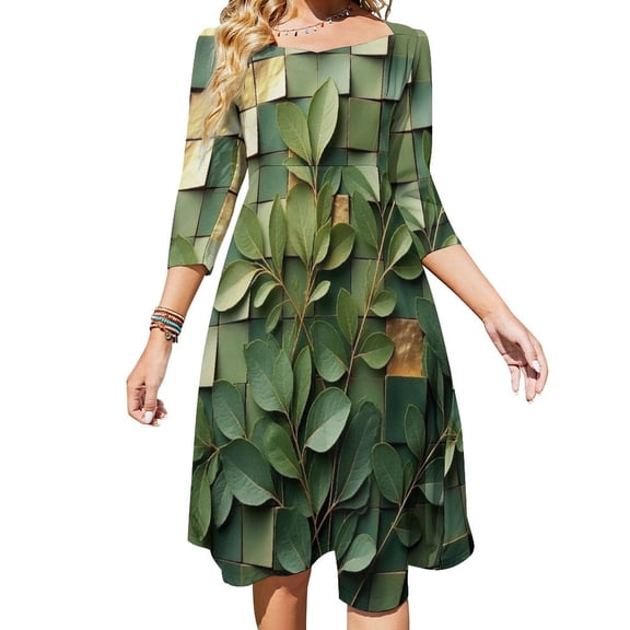 Multicolor Wood Wall Art Womens Summer Dress Tie Back A Line Flare Dress