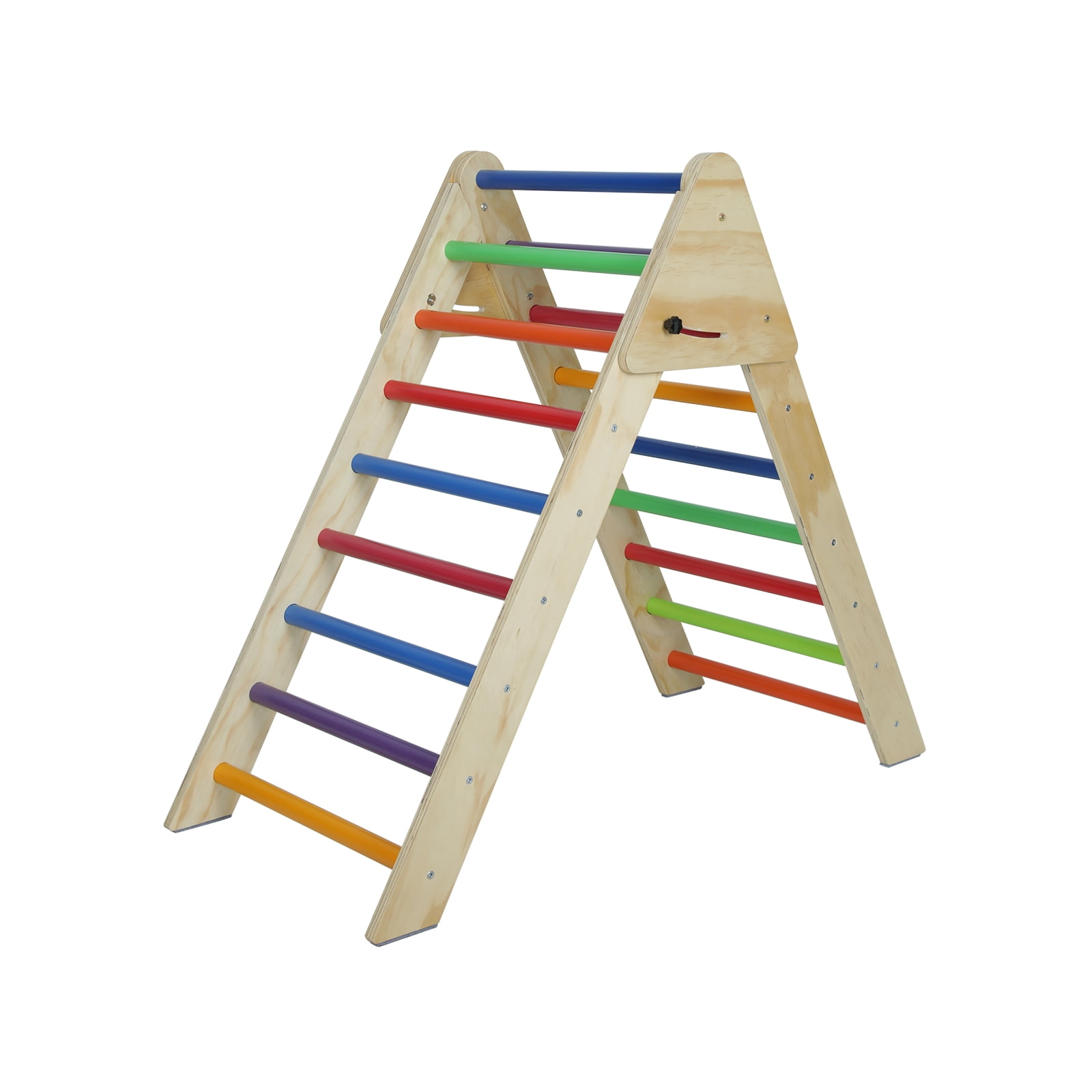 Multicolor Wooden Foldable Climbing Triangle Ladder, Montessori Pikler Play Gym, Adjustable Toddler Climber Indoor Play Structure for Kids 1-7 Years
