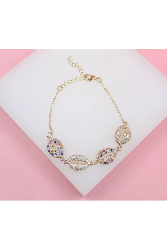 Multicolor Zirconia Puka Shell Charm Bracelet (I164)