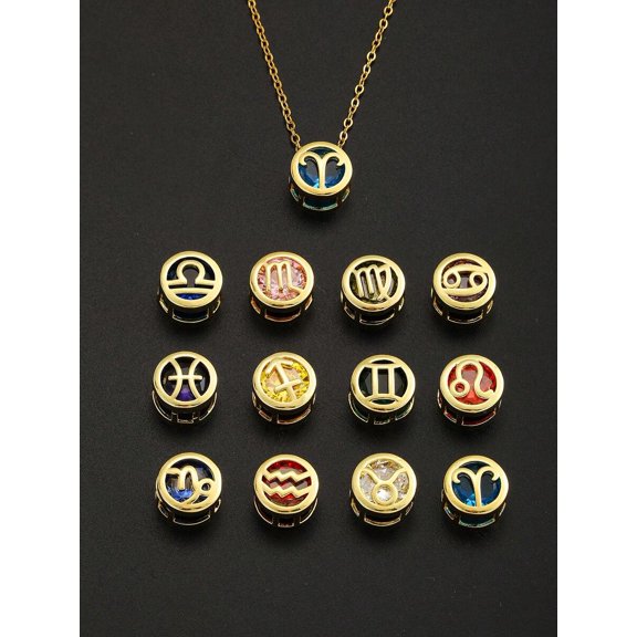 Multicolor Zodiac Crystal Pendant Necklace With Goldtone Setting And Stainless Steel Chain