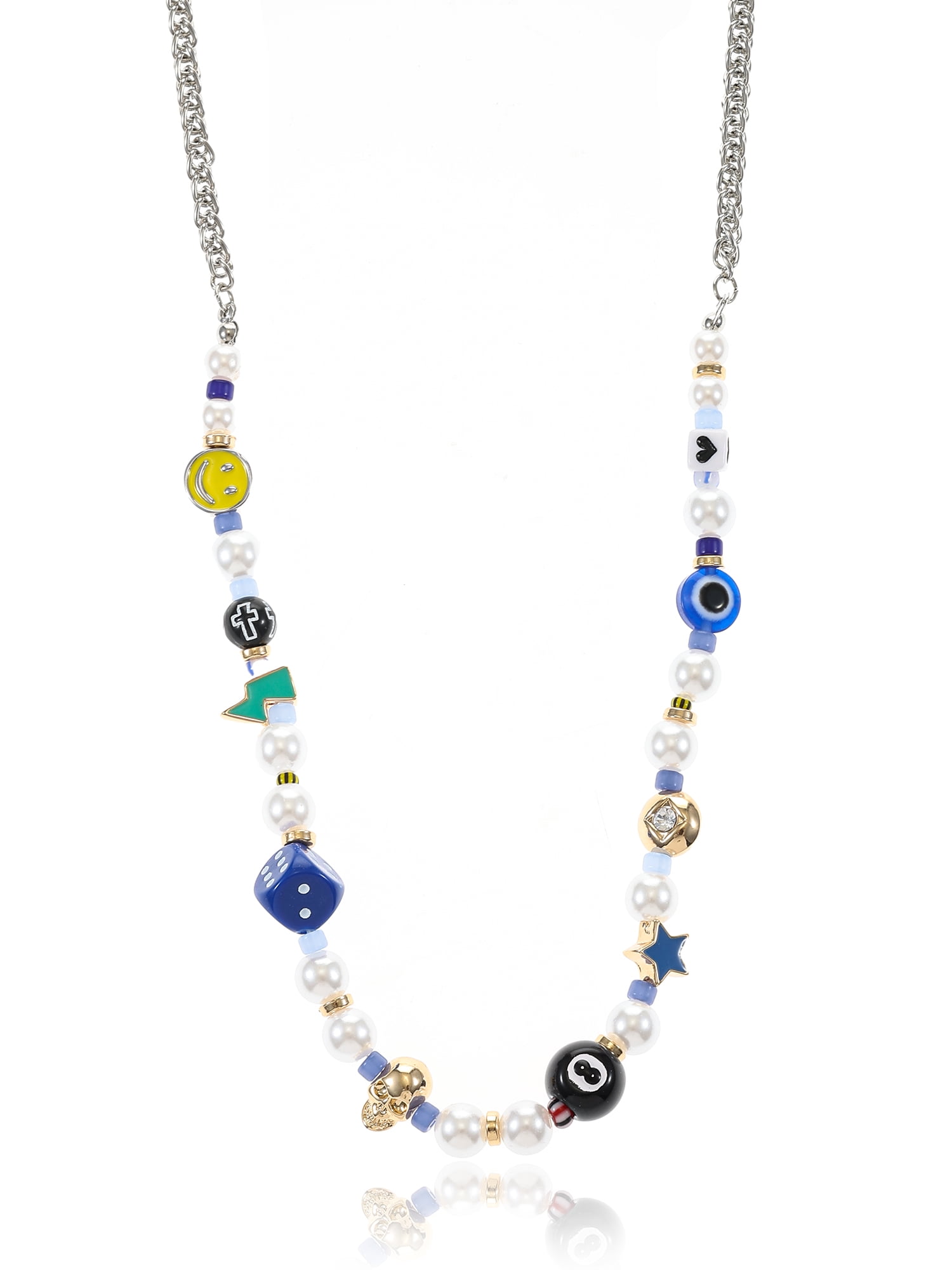 No Boundaries Men's Beaded Chain Necklace, Multicolor, 1 Pack