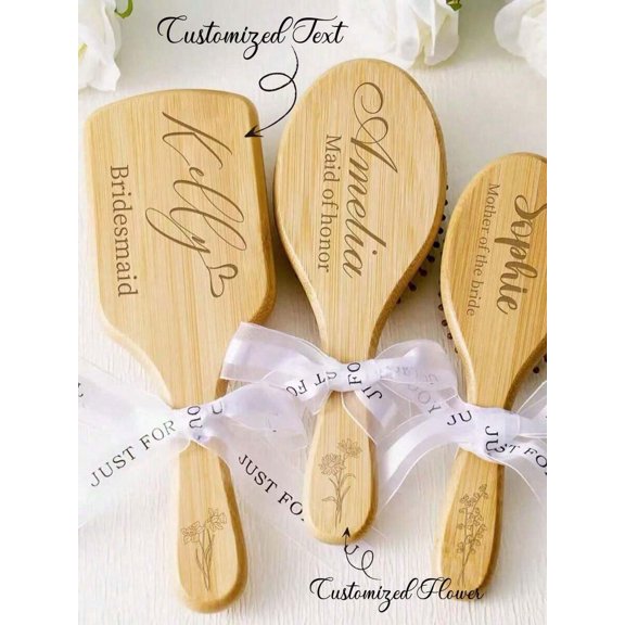 Multicolor comb Personalized Bamboo Hair Comb Set With Custom Name