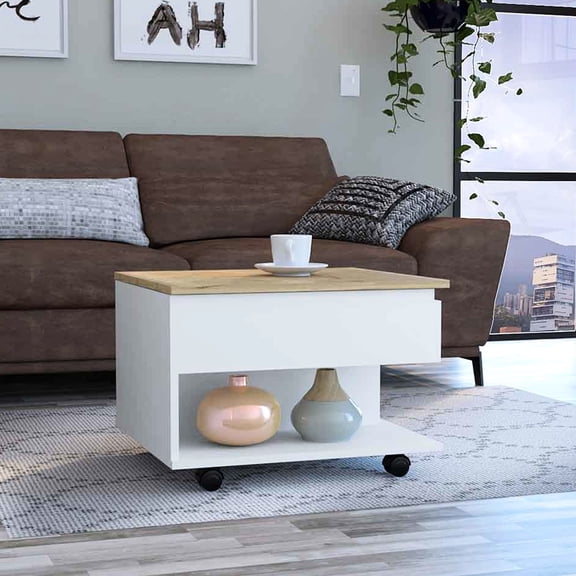 Multicolor freestanding coffee table / With lift top and storage shelf