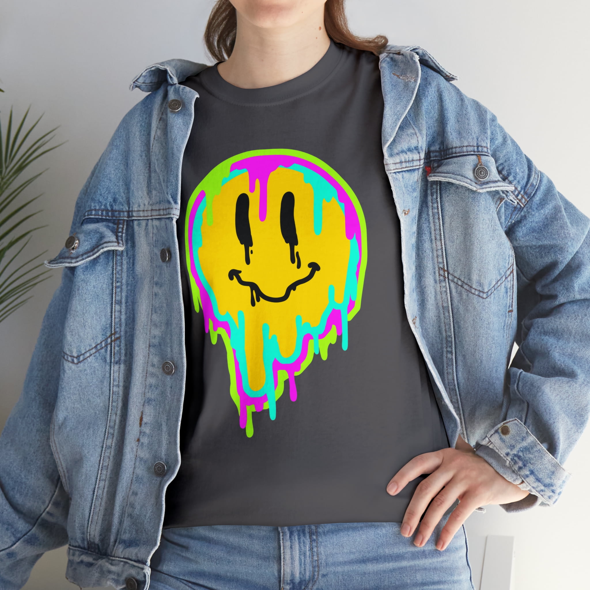 EMOJI SMILE PRINT THREE QUARTER SLEEVE T-SHIRT SIDE POCKET FOR WOMEN'S