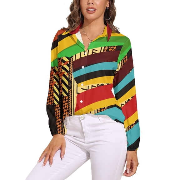Multicolore Motifs Long Sleeve Blouse Woman Streetwear Casual Shirts Summer Oversize Woman Streetwear Clothing Birthday Present