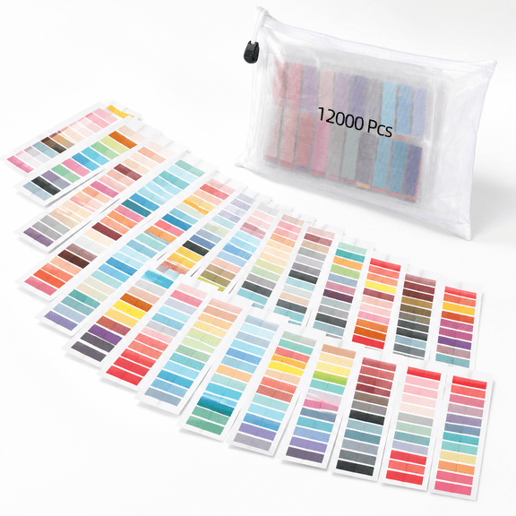 Multicolored 12000 Count Transparent PET Book Annotation Sticky Tabs with Storage File Bag