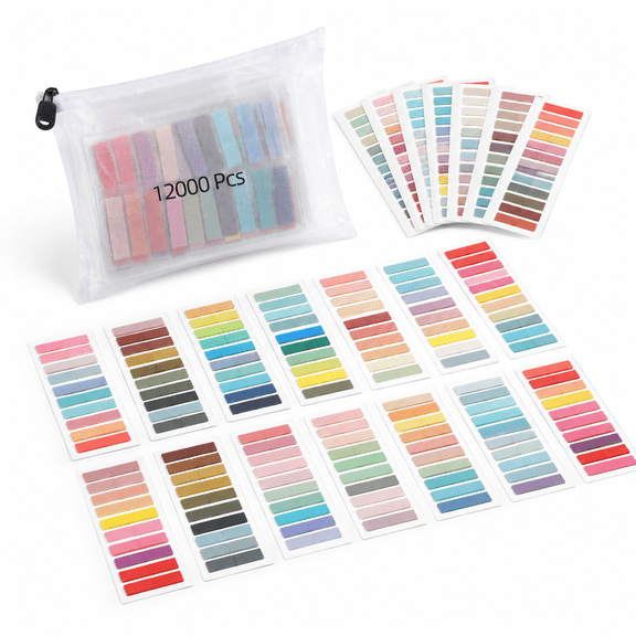 Multicolored 12000 Count Writable Transparent PET Book Annotation Sticky Tabs with File Bag