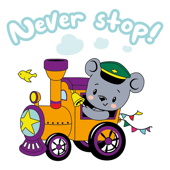 Multicolored 20" x 21" Railway Train Decoration Bear & Bird Animals Never Stop Lettering Art Design Removable Steam Locomotive Home Kids Bedroom Playroom Wall Decal Sticker