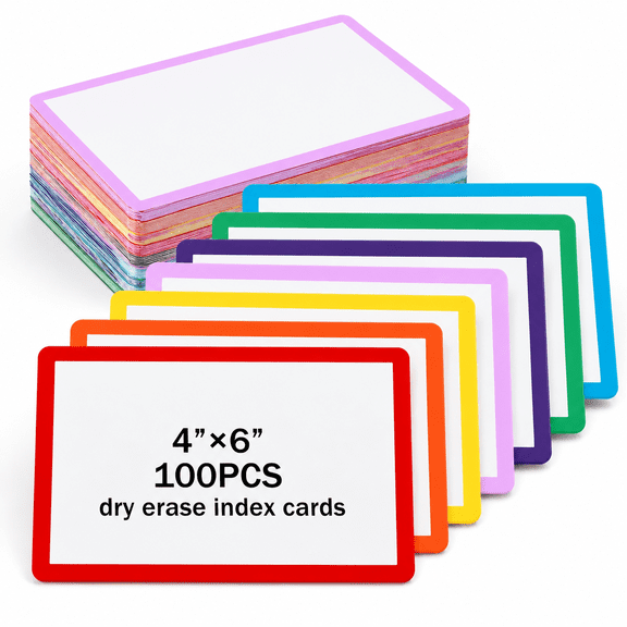 Multicolored 4 x 6 Inch 100 Count Dry Erase Laminated Index Cards