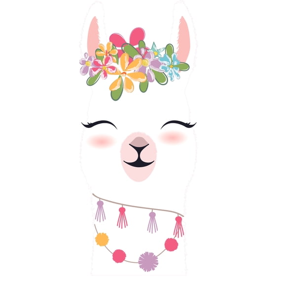 Multicolored Alpaca Zoo Animal Home Art Decal - 20" x 44" Adhesive Living Room Happy Face Alpaca Flowers Necklace Decor Design Kids Bedroom Llama Decal Removable Vinyl Wall Decoration Sticker