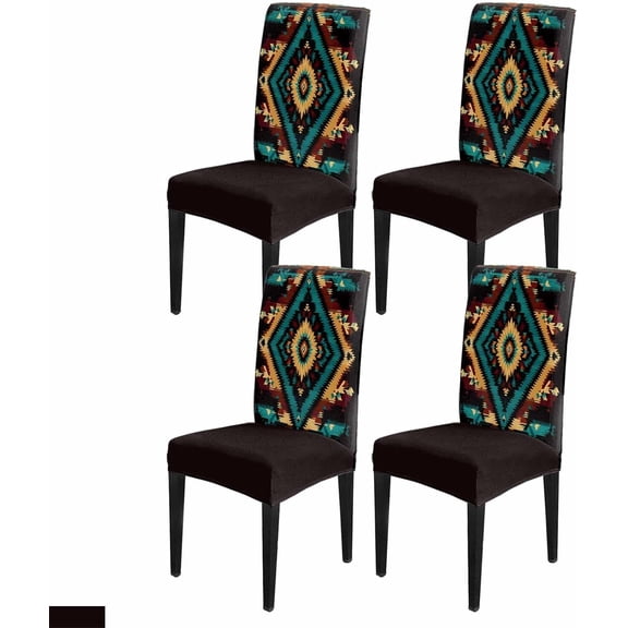 Multicolored Aztec Dining Chair Cover Set of 4,Rustic Tribal Patterns Ethnic Bohemian Stretch Chair Protectors Slipcover,Spandex Kitchen Chair Seat Back Cushion Slip Cover for Dining Room,Party,Hotel