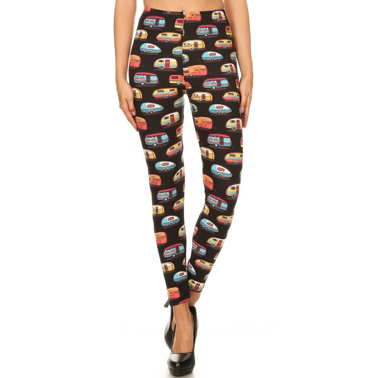 Multicolored Campers Printed High Waisted Leggings In A Fit Style With An Elastic Waistband