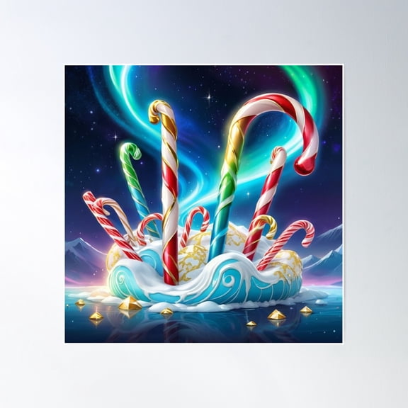 Multicolored Candy Canes In Melted Blue And White Icing Poster Wall Art, Modern Wall Decor, 24x36 UNFRAMED
