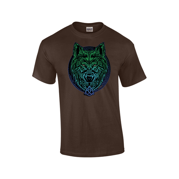 Multicolored Celtic Wolf Alpha Pride Predatory Wild Animal Short Sleeve Unisex Graphic T-Shirt-Brown-5xl