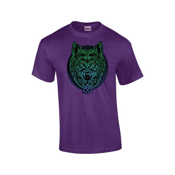 Multicolored Celtic Wolf Alpha Pride Predatory Wild Animal Short Sleeve Unisex Graphic T-Shirt-Purple-medium