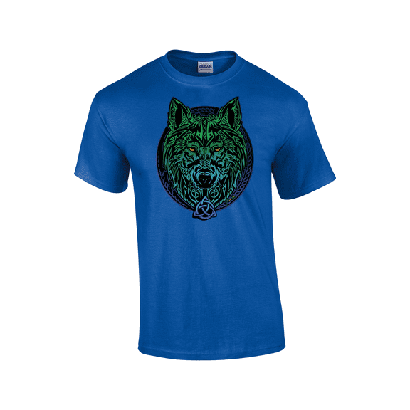 Multicolored Celtic Wolf Alpha Pride Predatory Wild Animal Short Sleeve Unisex Graphic T-Shirt-Royal-xxxl