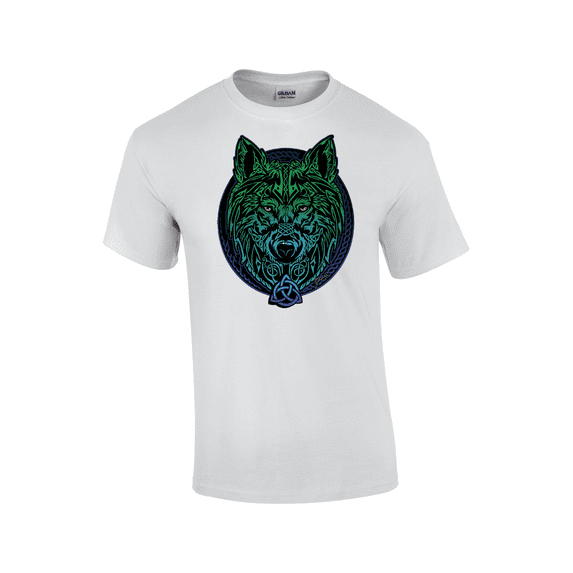 Multicolored Celtic Wolf Alpha Pride Predatory Wild Animal Short Sleeve Unisex Graphic T-Shirt-White-xxxl