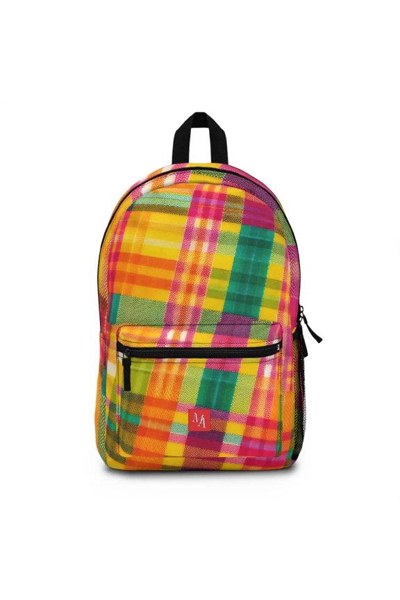 Multicolored Checkered Fabric Woven into Bright Patterns - Backpack