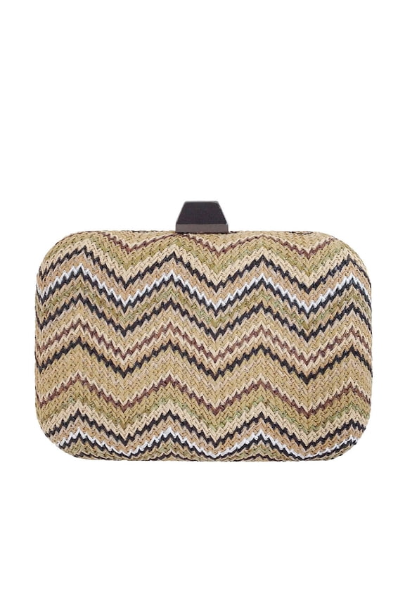 Multicolored Chevron Raffia Straw Box Clutch